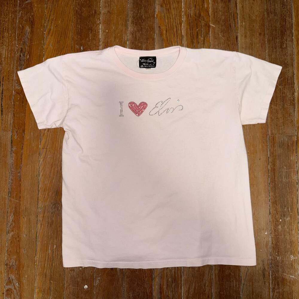 Elvis Presley by KJN Pink Rhinestone I Love Elvis T-Shirt